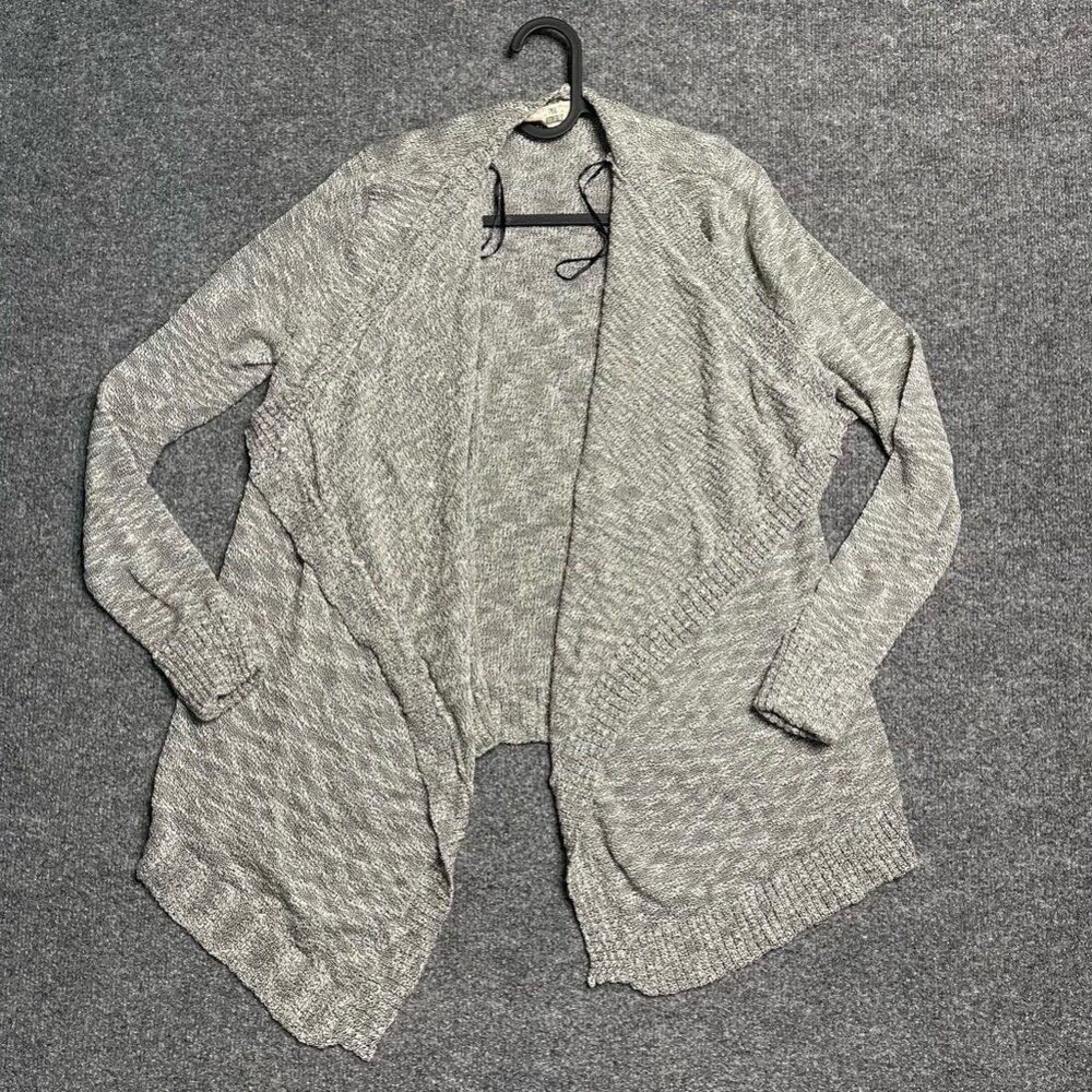 Pink Republic Womens Cardigan Sweater Gray White Marled Long Sleeve Flyaway S